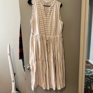 Wonderly Beige and White Striped Midi Dress